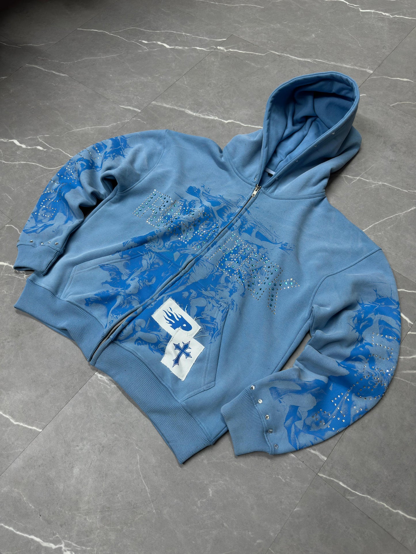 Light Blue Rich Risk Rhinestone Jacket